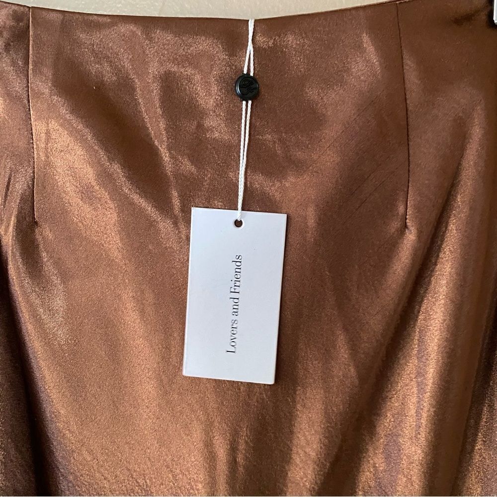 NWT Lovers and Friends Benny midi skirt chocolate brown satin bias Revolve S - Picture 3 of 10